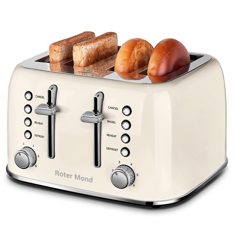 Toaster 4 Slice Retro Stainless Steel with Extra Wide Slots Bagel