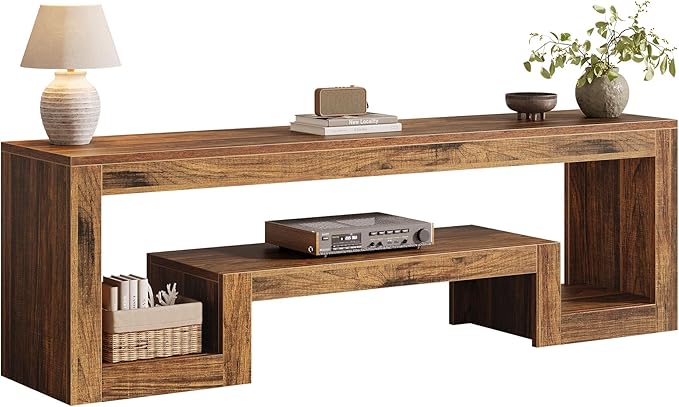 Tribesigns 63-Inch TV Stand for 55/60/65/75-Inch TVs, Farmhouse Entertainment Center with Open Storage Shelves, Wood Television Console for Living Room, Bedroom