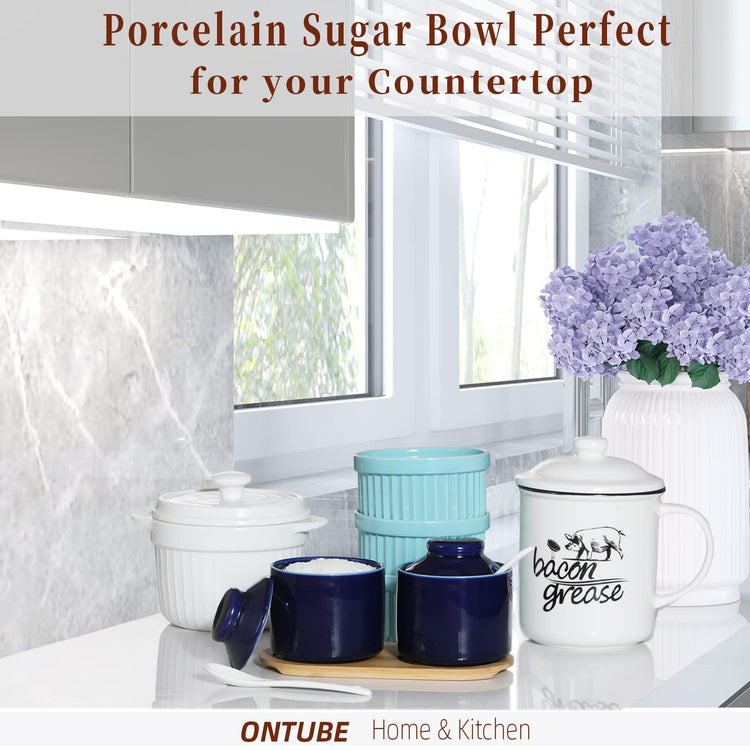 Ceramic Sugar Bowl with Tray and Spoon Set of 2