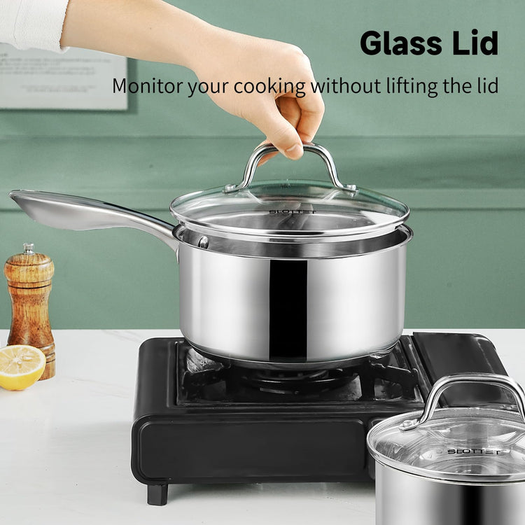 1Qt & 2Qt & 3QT Stainless Steel Sauce Pan Set with Lid (6 Count)