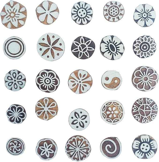 Royal Kraft Floral Wooden Block Printing Stamps (Set of 25) - DIY Henna Fabric Textile Paper Clay Pottery Blocks Bulk01_25F