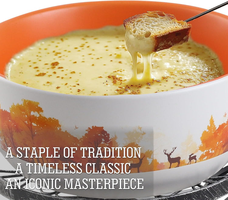 Artestia Swiss Fondue Set for Party - 2L Large Capacity Ceramic Fondue Pot Melting Cheese Chocolate, 6 Fondue Forks, Fondue Party, Wedding Gifts - Autumn Amble