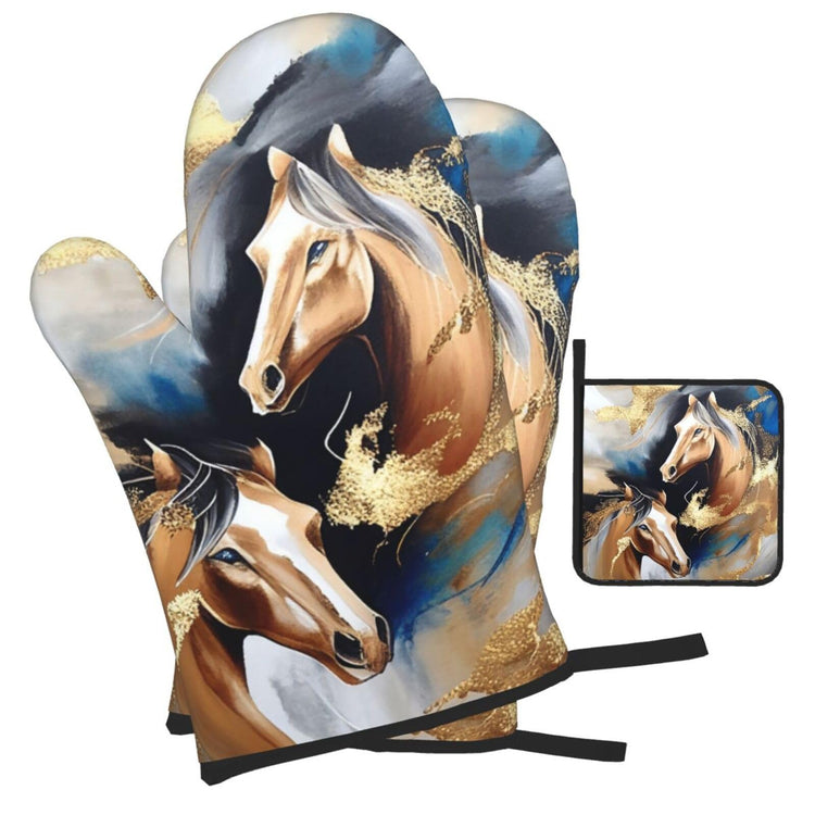 Horse Oven Mitts and Pot Holders Sets of 3 (3 Count)