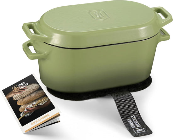 Kook Dutch Oven with Lid, Dual Handles, Enameled Cast Iron, Great for Baking Bread, Cooking and Roasting, Dishwasher Safe, 3.4 Qt, Sage Ombre - Nestoria