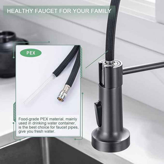 WEWE Black Stainless Kitchen Faucet, Faucet for Kitchen Sink with Pull Down Sprayer Gray Matte Gun Black Kitchen Faucet with Deck Plate Stainless Steel Farmhouse Commercial Single Handle Sink Faucet