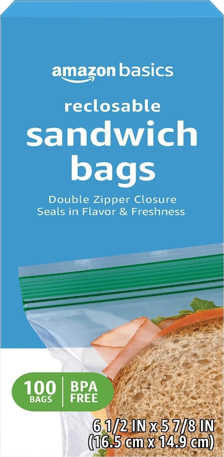 Reclosable Double Zipper Sandwich Storage Bags for Food Storage (100 Count)