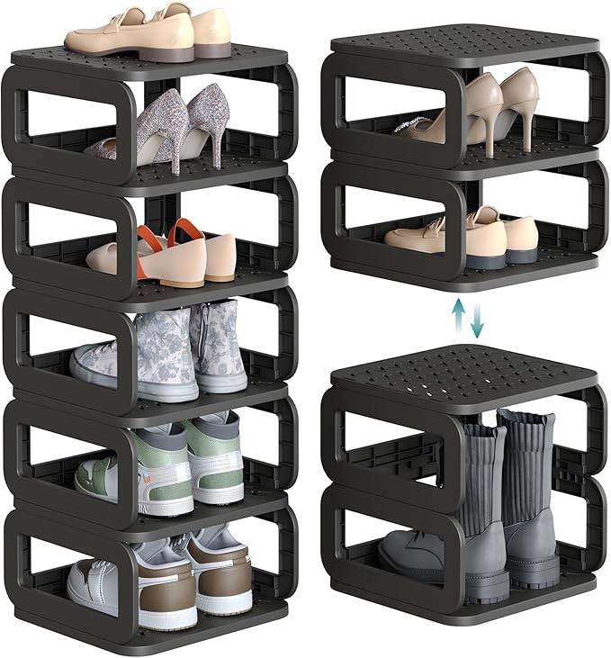 SONGMICS Shoe Rack, Shoe Organizer, 6 Shelves, Shoe Storage, Narrow Shoe Shelf, Open Shelf for Entryway, Living Room, Bathroom, Space-Saving, Ink Black ULPC037B01