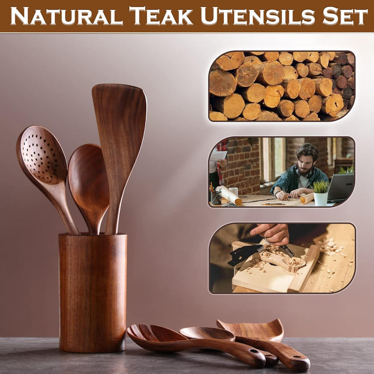 6 Piece Teak Wood Cooking Utensil Set (6 Count)