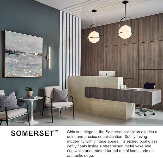 Hinkley Somerset Small Pendant Light, Etched Opal Glass Modern Globe Shade, Adjustable Height, Sloped Ceiling Compatible, Vintage-Inspired Metal Yoke Frame, Dry Rated, Black Finish