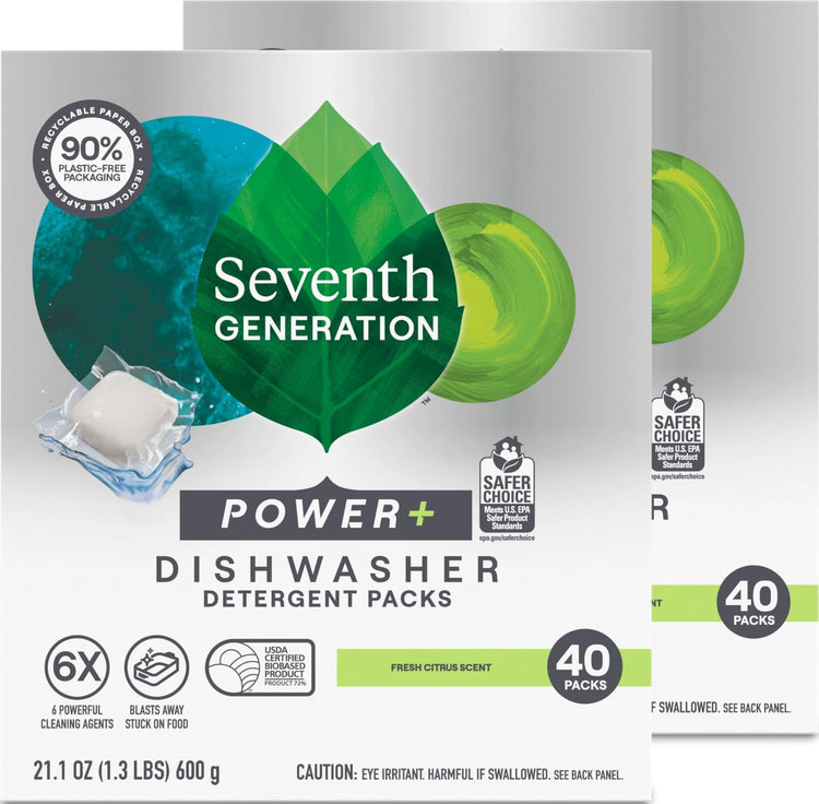 Power Plus Dishwasher Detergent Packs Fresh Citrus scent Pack of 2 for sparkling dishes Dishwasher tabs 40 count (80 Count)