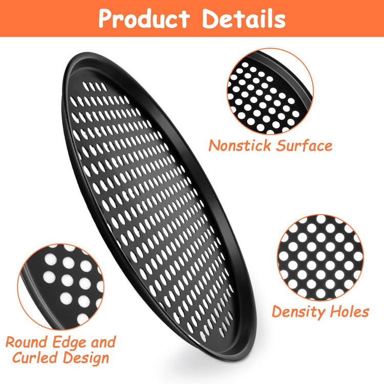 6PCS Pizza Pan with Holes 12 inch Round Pizza Pan Set Nonstick Pizza Baking Pan Carbon Steel Pizza Tray Black Pizza Crisper Pan for Home Baking Kitchen (6 Count)