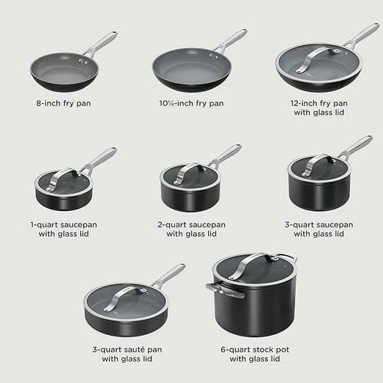 Ninja Ceramic Pro 14-Piece Cookware Set, Non-Stick Pots & Pans Set with Glass Lids, Nontoxic, PTFE Free, Ceramic Coated, Oven Safe, All Stovetops & Induction Compatible, Black, CW39014BK