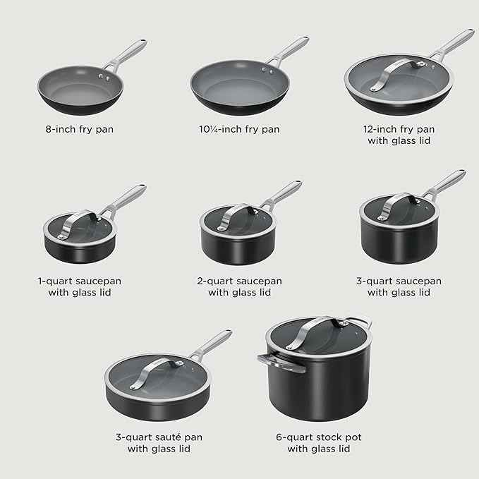 Ninja Ceramic Pro 14-Piece Cookware Set, Non-Stick Pots & Pans Set with Glass Lids, Nontoxic, PTFE Free, Ceramic Coated, Oven Safe, All Stovetops & Induction Compatible, Black, CW39014BK
