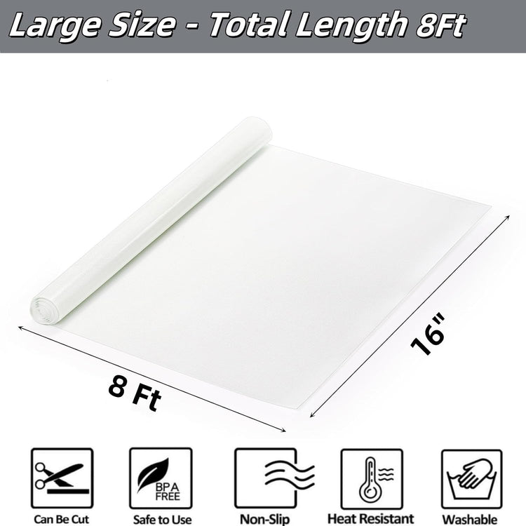 Silicone Baking Mat Roll, 16 In x 8 FT Non-Stick Pastry Mat, Cut to Any Size, Heat Resistant Food Grade Silicone Sheet, Air Fryer Liner for Pie Crust, Pizza Cookies