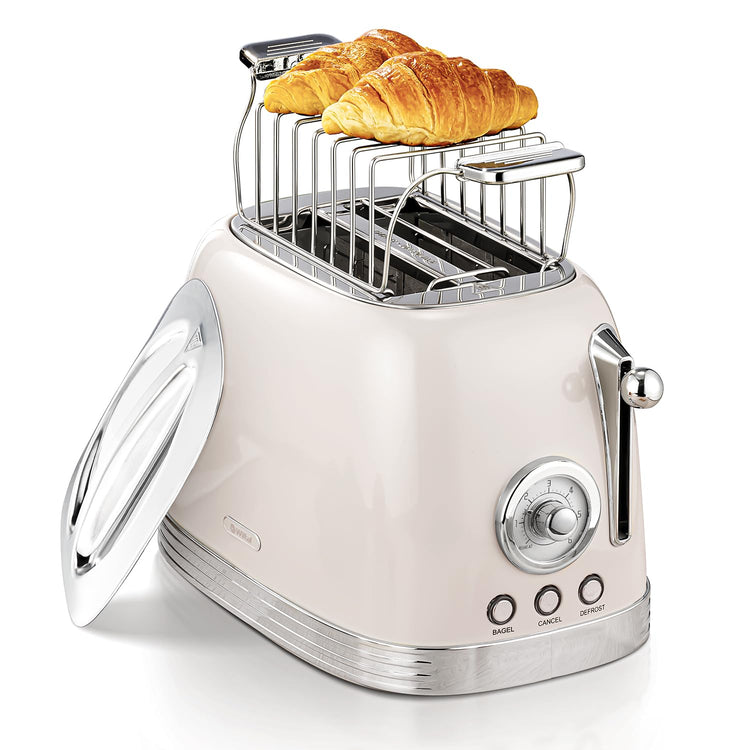 Beige Cute Retro Toaster 2 Slice with 1.58" Wide Slots