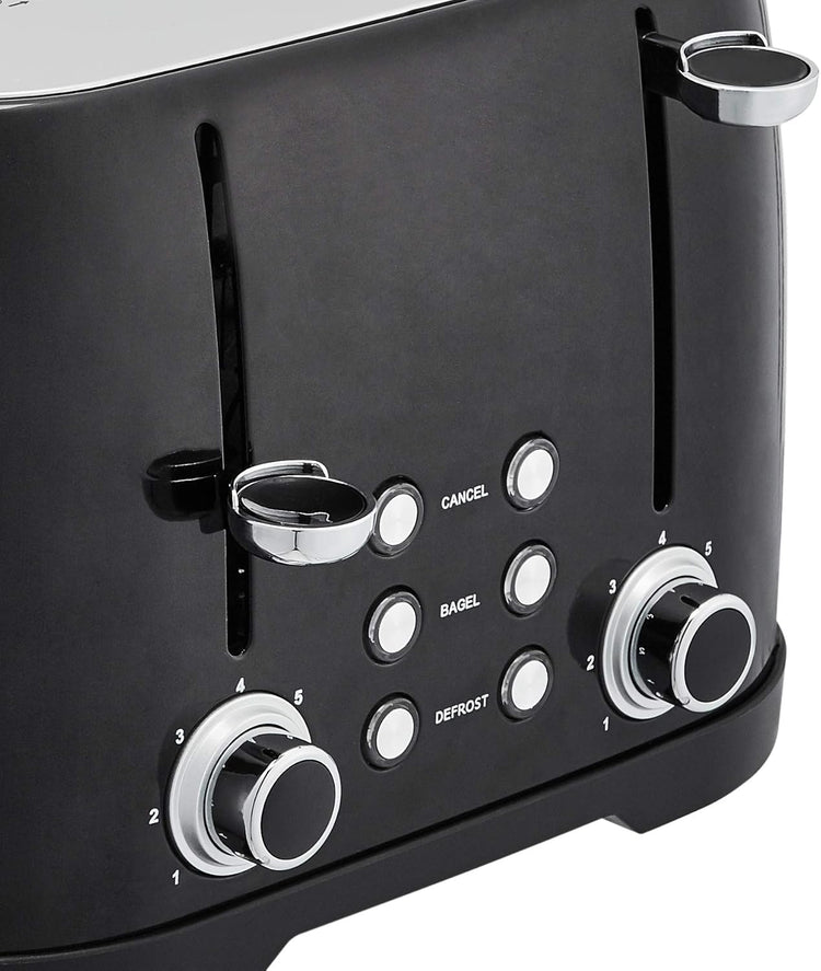 Amazon Basics 4 Slice Toaster, 6 Browning Settings, Removable Crumb Tray, Bagel and Defrost Function, Cancel Button, 1600W, Black