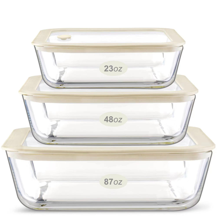 Glass Food Container Set with Silicone Glass Lid (3 Count)