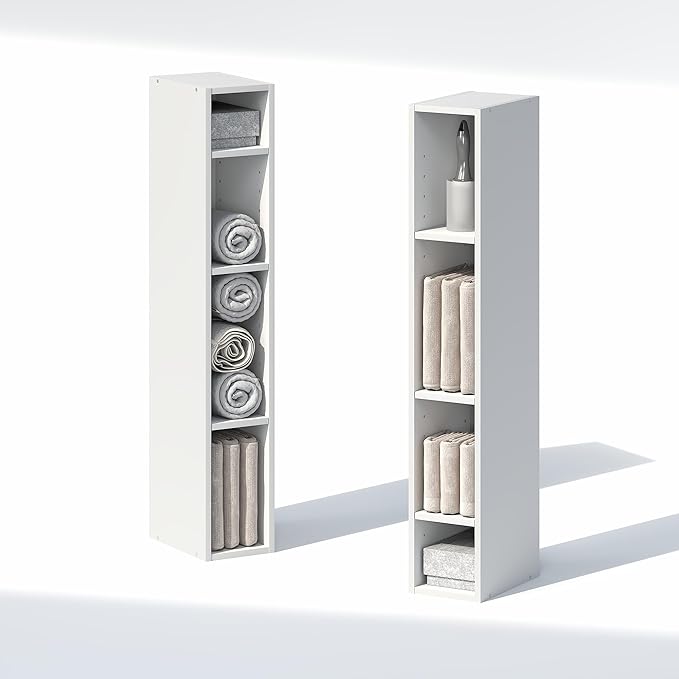 Furinno Fulda 8-Tier Closet Organizers and Storage, Open Shelf, Storage Organizer, 6-Inch Width, for Closet, Bedroom, White