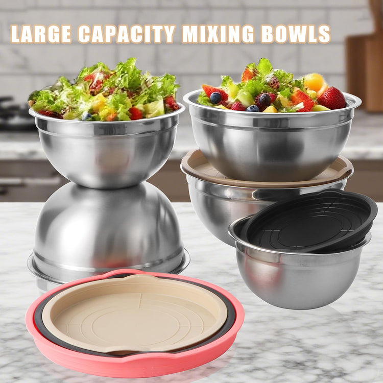 Mixing Bowls with Airtight Lids Set 5 Pcs Stainless Steel Bowls Set Baking Set Non (5 Count)