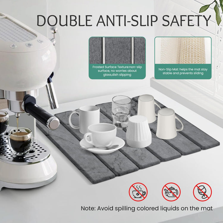 Stone Dish Drying Mat Collapsible Diatomaceous Earth Absorbent Mat Quick Dish Drying Pad Dish Rack Pad Match Any Counter to Multiple Usage for Kitchen