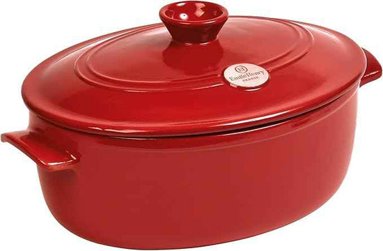 Emile Henry Made In France Flame Oval Stewpot Dutch Oven, 6.3 quart, Burgundy