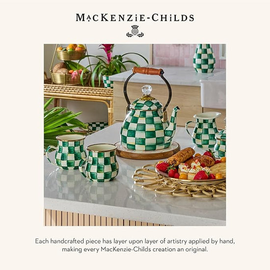 MACKENZIE-CHILDS Enamel Abundant Bowl, Serving Bowl or Fruit Bowl for Display, 13-Cup Capacity, Green-and-White Emerald Check