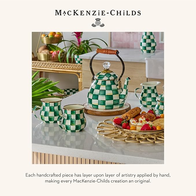 MACKENZIE-CHILDS Enamel Abundant Bowl, Serving Bowl or Fruit Bowl for Display, 13-Cup Capacity, Green-and-White Emerald Check
