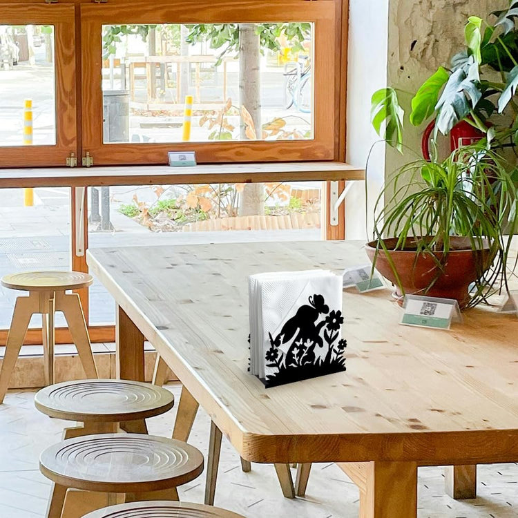 Rabbit Flower Decorative Black Metal Napkin Holder for Table