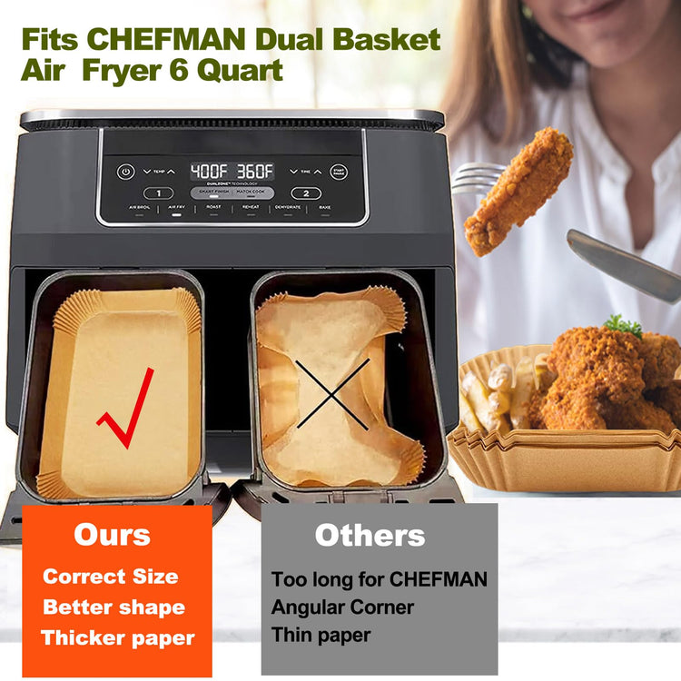 Rectangle Air Fryer Liners for CHEFMAN 6 Quart Dual Basket Air Fryer Oven (200 Count)