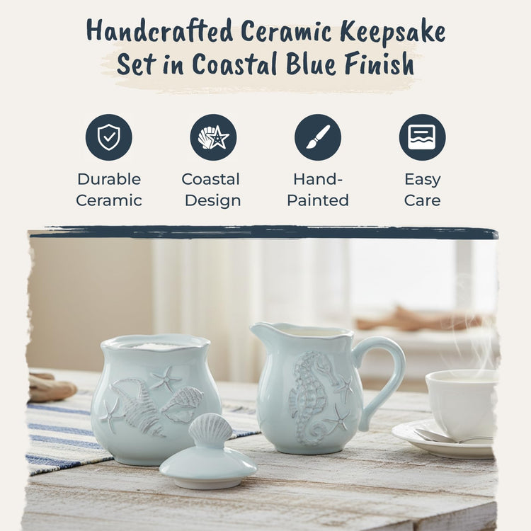 Blue Sky Ceramics Sky Ceramic Laguna Coastal Sugar and Creamer Set Blue
