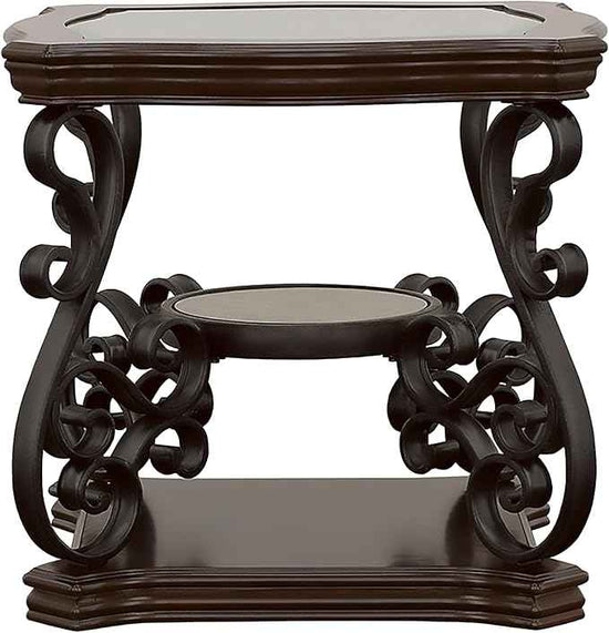 Coaster Home Furnishings - Laney - 1-Shelf Glass Top Rectangular End Table with Metal Legs, Scrollwork Design and Polished Wood Surface - Living Room - 26-Inch - Dark Merlot - 702447