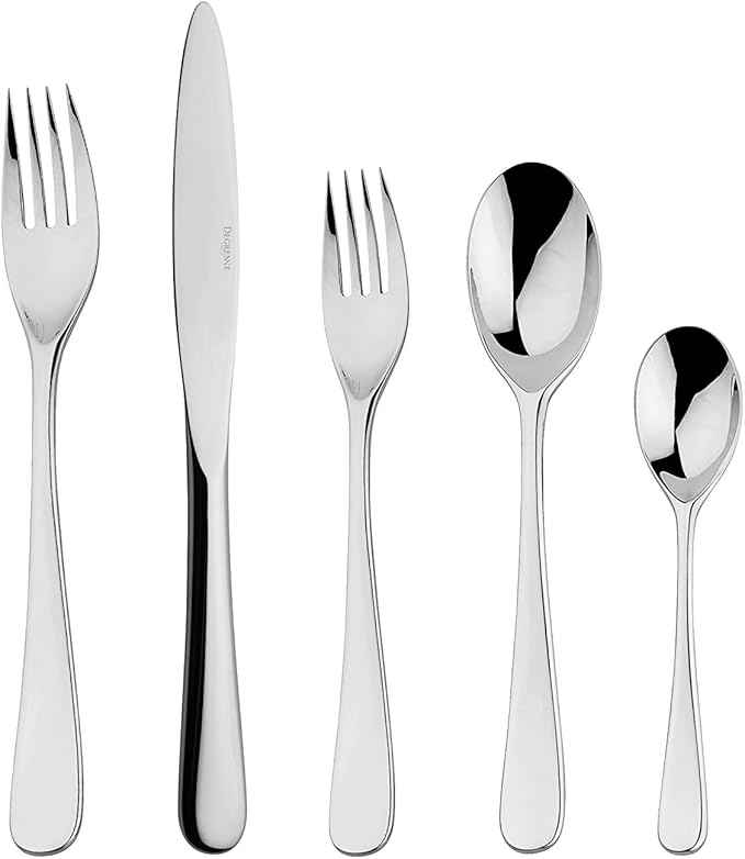 Degrenne Luxury French Cutlery Set - 5 Piece Silverware Set, Includes Forks, Spoons & Knife, Stainless Steel Flatware, Dishwasher Safe, Made in France - Aquatic Mirror