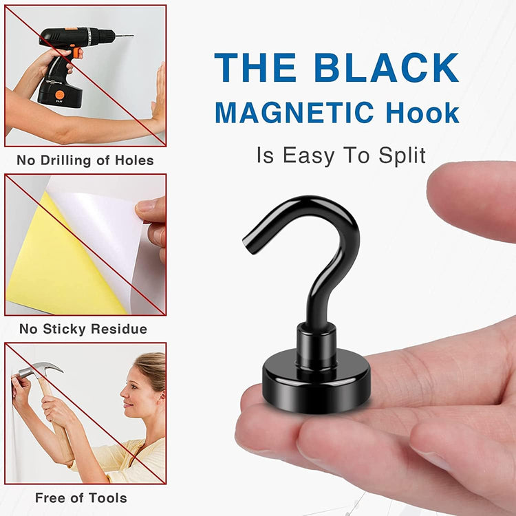 LOVIMAG Magnetic Hooks，30Lbs Black Magnet Hooks for Cruise Cabin, Magnetic Hooks for Hanging, Fridge, Classroom, Refrigerator, Ceiling, Office, Kitchen. Grill, Garage-18Pack