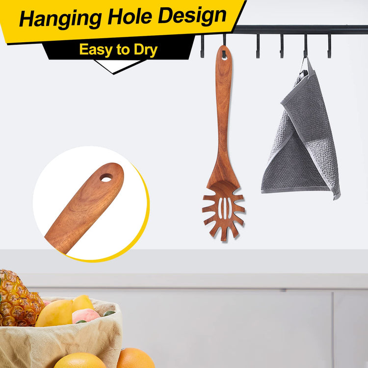 Wooden Spaghetti Spoon Server Pasta Fork Tongs Pasta Spoon Ladle with Teeth