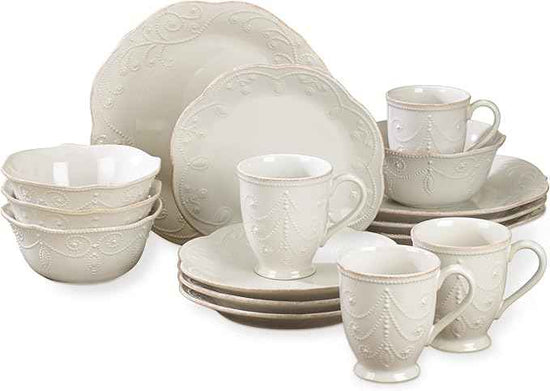 Lenox Dinnerware Set, French Perle White 16-Piece Set, Service For 4, Stoneware Material, Dishwasher Safe, Microwave Safe, Plates, Bowls, Mugs, Plates and Bowls, Dishes (White, 16 Piece)