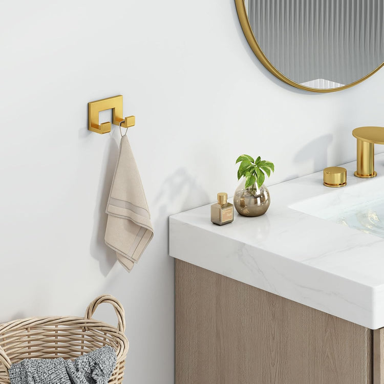 Angle Simple Towel Hook, SUS 304 Stainless Steel Wall Coat Hook, Bathroom Double Hand Towel Holder, Brushed Gold