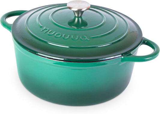 Nuovva Enamelled Cast Iron Dutch Oven Pot with Lid – 6.4 Quart Non Stick Casserole Pot – Heavy Duty & Oven Safe up to 500° F for Bread Baking, Braising, Stews, Roasting – 28cm Dark Green - Nestoria