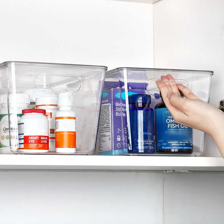 12 Pack Clear Stackable Storage Bins with Lids and Handles (12 Count)