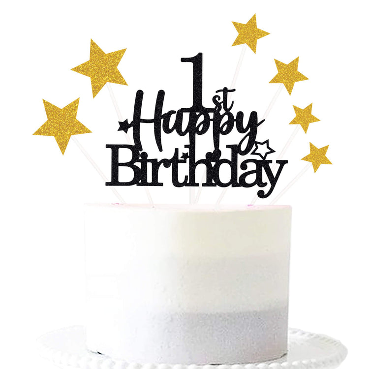 Black Gold 1st Birthday Cake Topper (7 Count)