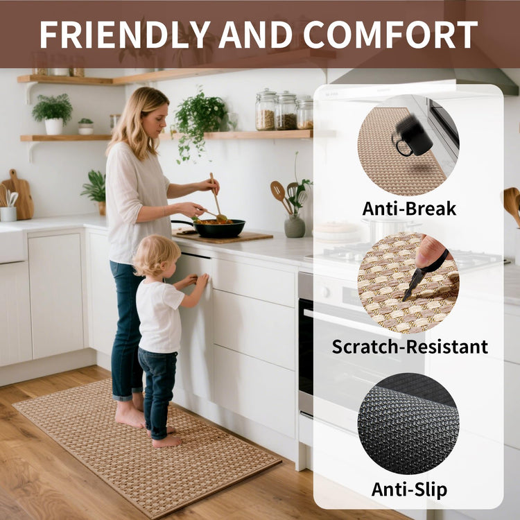 Kitchen Mat Kitchen Rugs Sets of 2 PCS Non Slip Brown 17"x30"+17"x59"