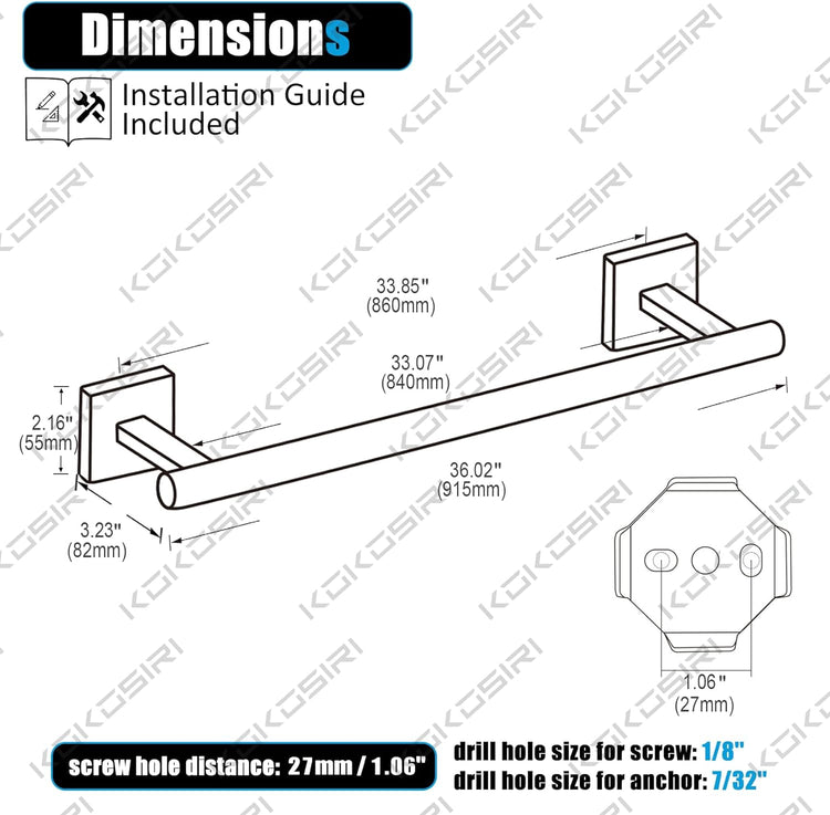 KOKOSIRI Towel Holder Bathroom Accessory Towel Bar for Bath Kitchen Towels Rail 36 Inch Brushed Nickel Stainless Steel B4005BR-L36