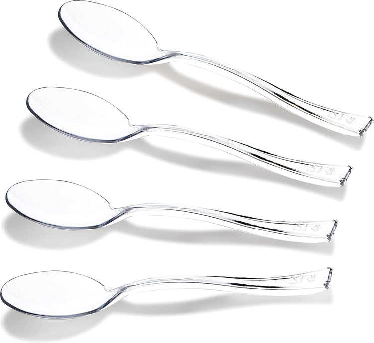 WDF 300 Pieces Clear Plastic Mini Spoons for Desserts 4 Inches Clear Plastic Spoons Heavy Duty Perfect for Cake, Desserts