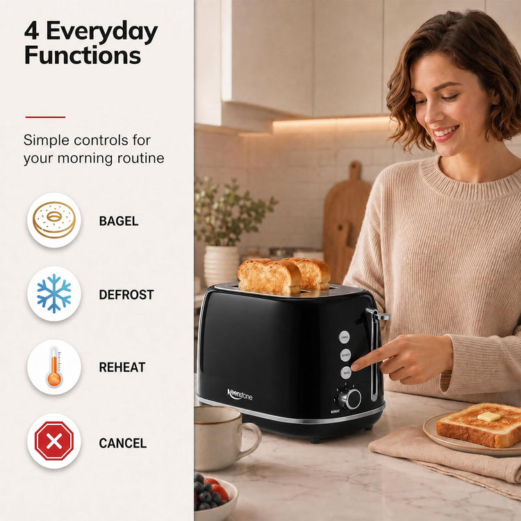 2 Slice Retro Stainless Steel Toaster with Bagel