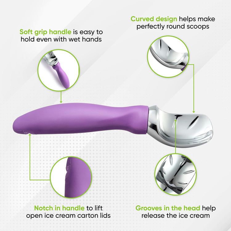 Heavy Duty Metal Ice Cream Scoop with Soft Grip Handle