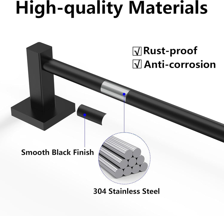 Adjustable Towel Bar, 14.4inch - 25.2inch Towel Rack, Wall Mounted for Bathroom, Kitchen Hand Towel Holder Cloths Hanger SUS 304 Stainless Steel Organizer Single Bar (Matte Black)
