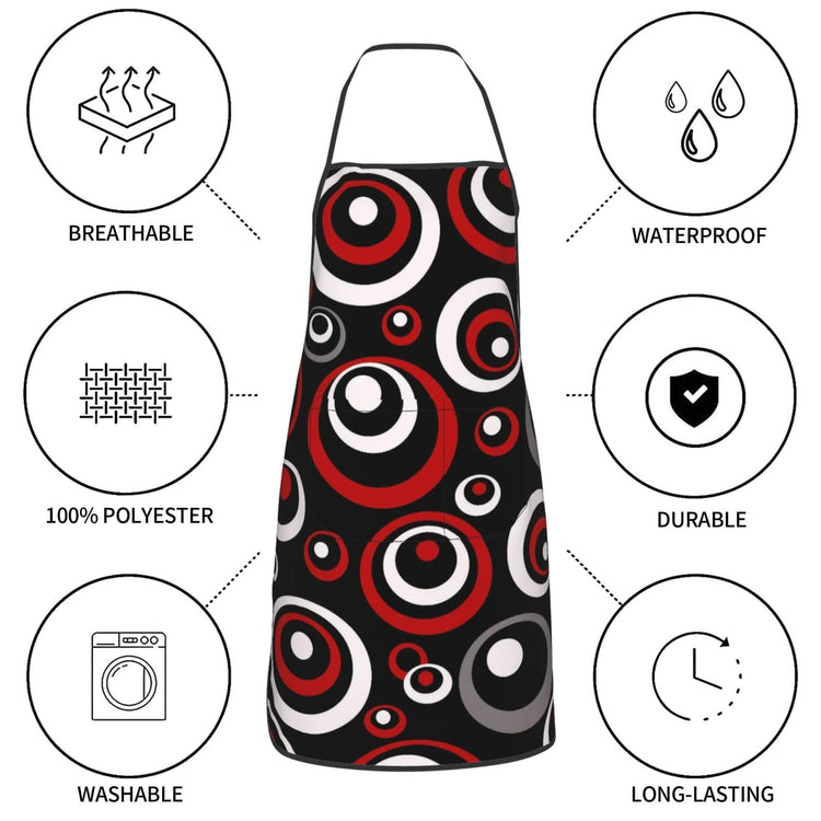 Retro Red Black Geometric Circle Aprons