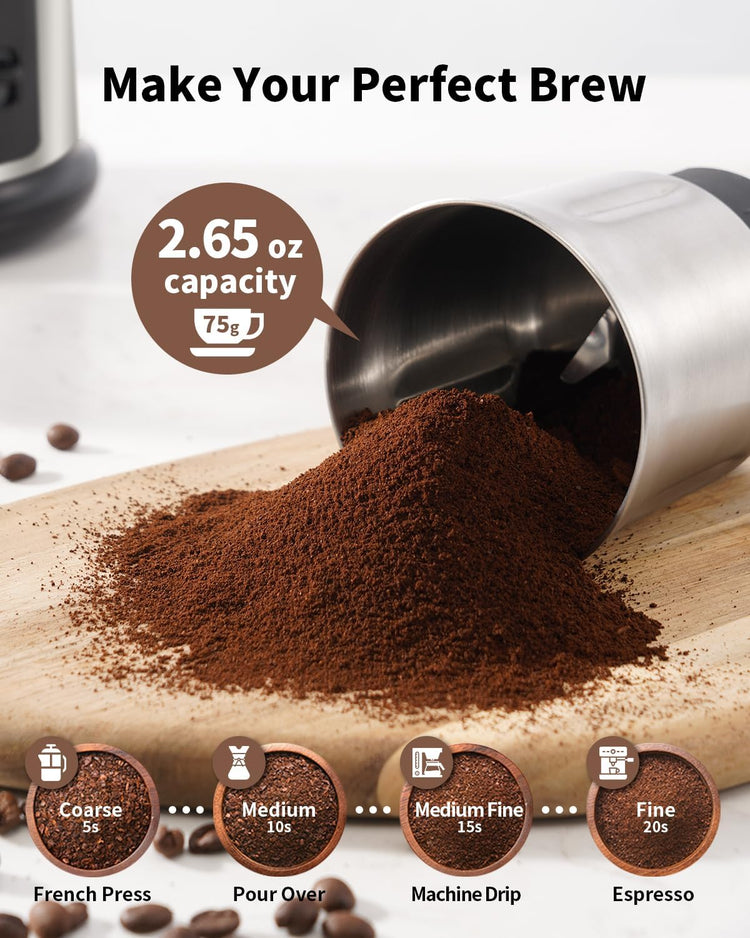 SHARDOR One Touch Coffee Grinder Electric, Spice, Herb, For Coffee Bean Spices and Seeds with 1 Removable Stainless Steel Bowl, Dry Grinder, Silver
