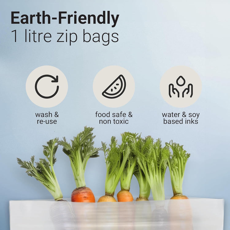 Vove Compostable Zip Bags | 30-Pack Quart Size (1L) | PLA PBAT Biodegradable Storage Bags | Certified Eco-Friendly Food Storage | Zero Waste Kitchen | Plastic-Free Sustainable Storage