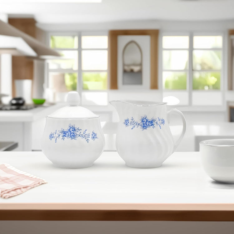 Sugar and Creamer Set - Porcelain Sugar and Creamer Floral Vintage Tea Set with Silver Trims & Embossed Swirls - Exquisite Fine China Tea Set for Parties & Celebrations - Royal Rose Set by Lynns