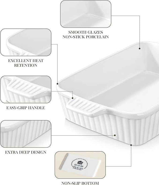 MALACASA Porcelain Casserole Dish Set for Oven, Bakeware Set of 5, (9.5"/11.25"/12.75"/14.5"/15.6"), Series BAKE-BAKE